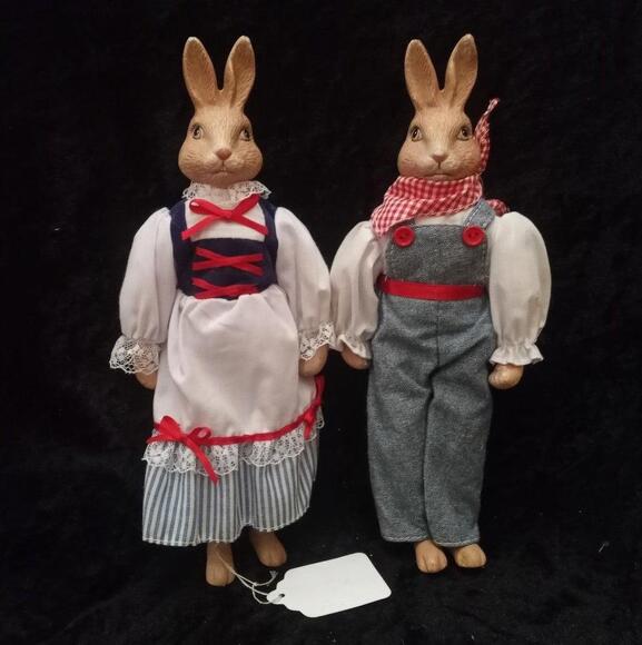 Other - Pair of Vtg Anthromorphic Rabbits - Porcelain Head,Soft Body
